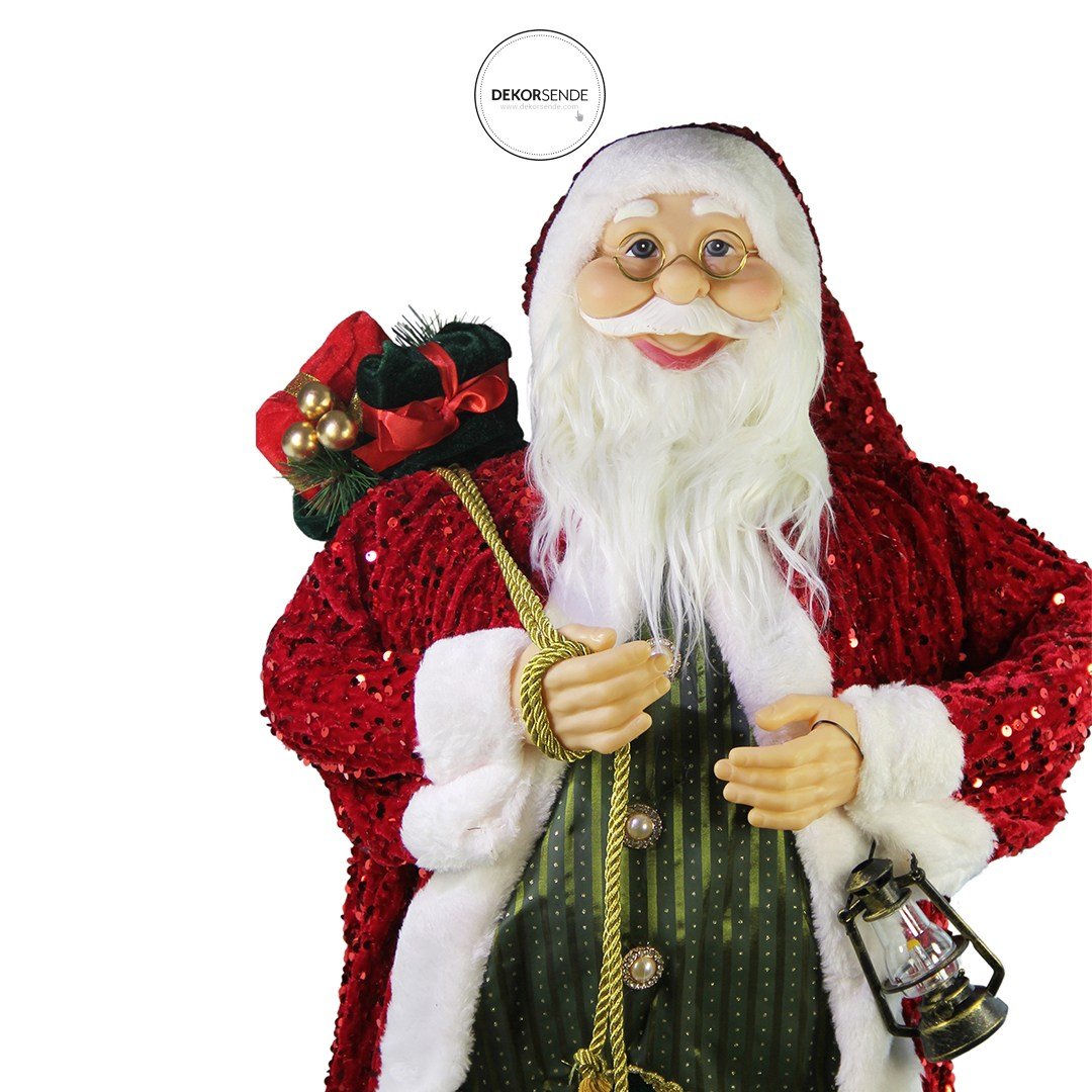 Yılbaşı Noel Baba Payetli Pullu Kırmızı 90 cm - Noel Baba ve Figürler