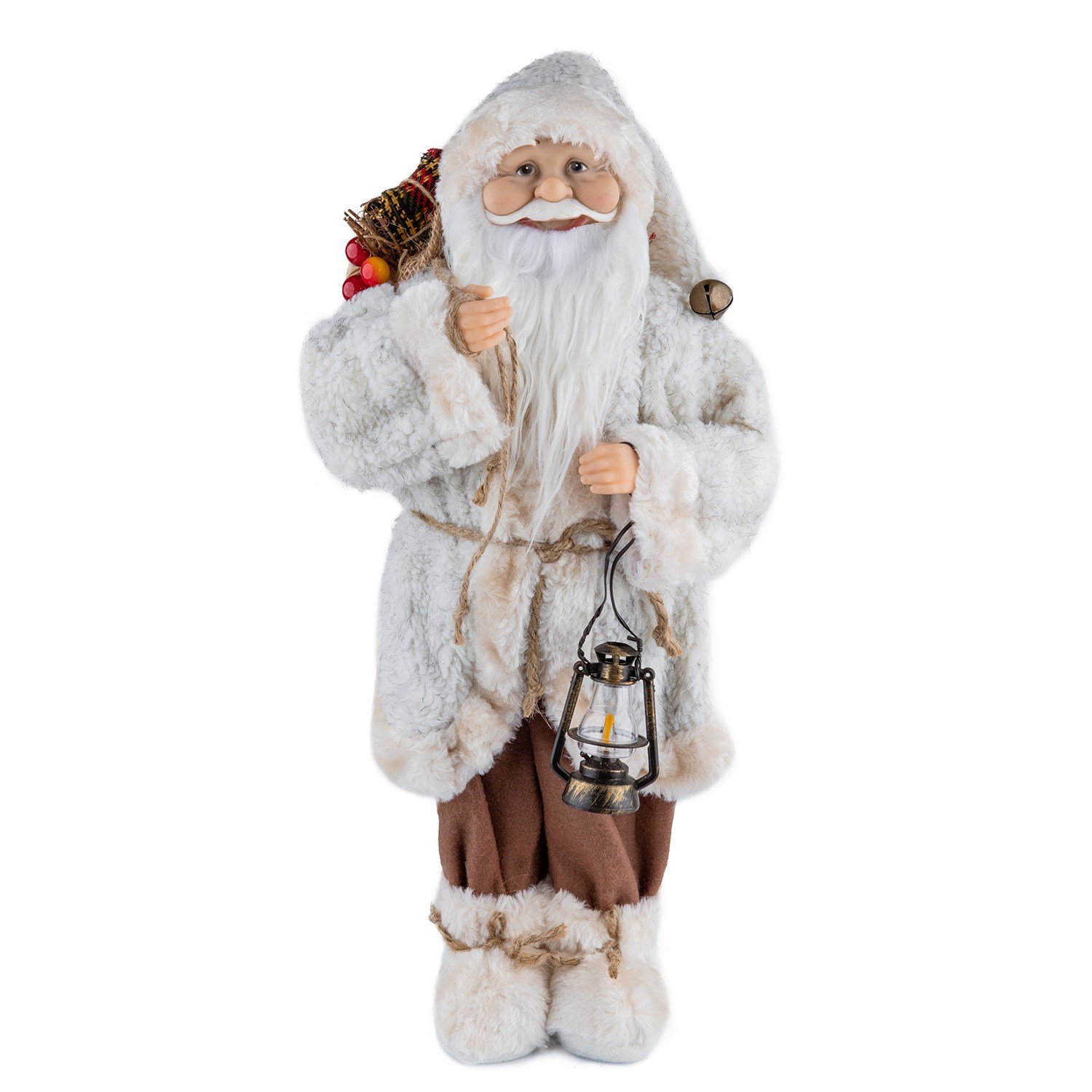 Yılbaşı Noel Baba Yumoş Polarlı Fenerli Bej 45 cm - Noel Baba ve Figürler