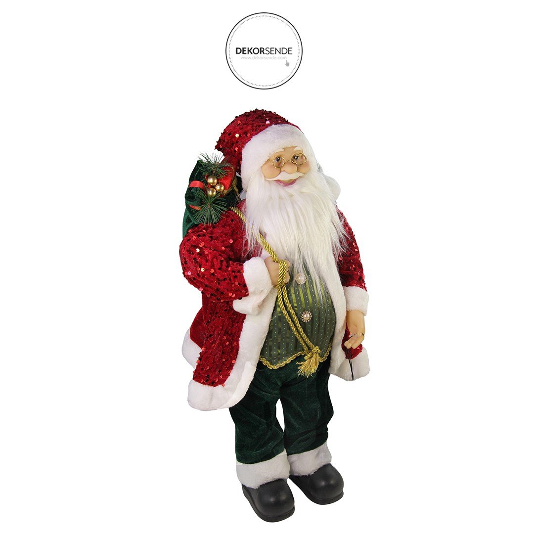Yılbaşı Payetli Noel Baba Kırmızı 60 cm - Noel Baba ve Figürler