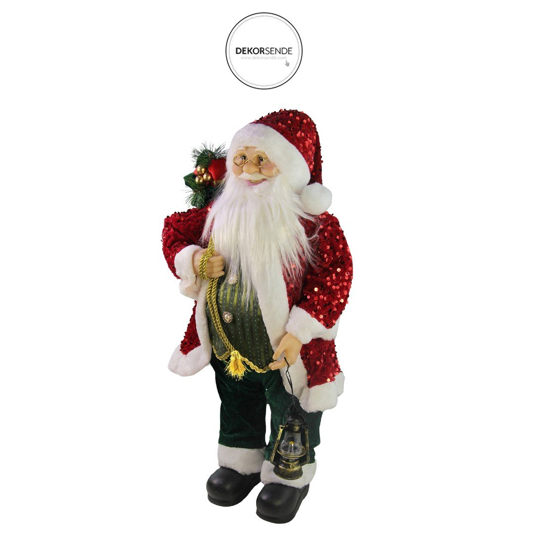 Yılbaşı Payetli Noel Baba Kırmızı 60 cm - Noel Baba ve Figürler