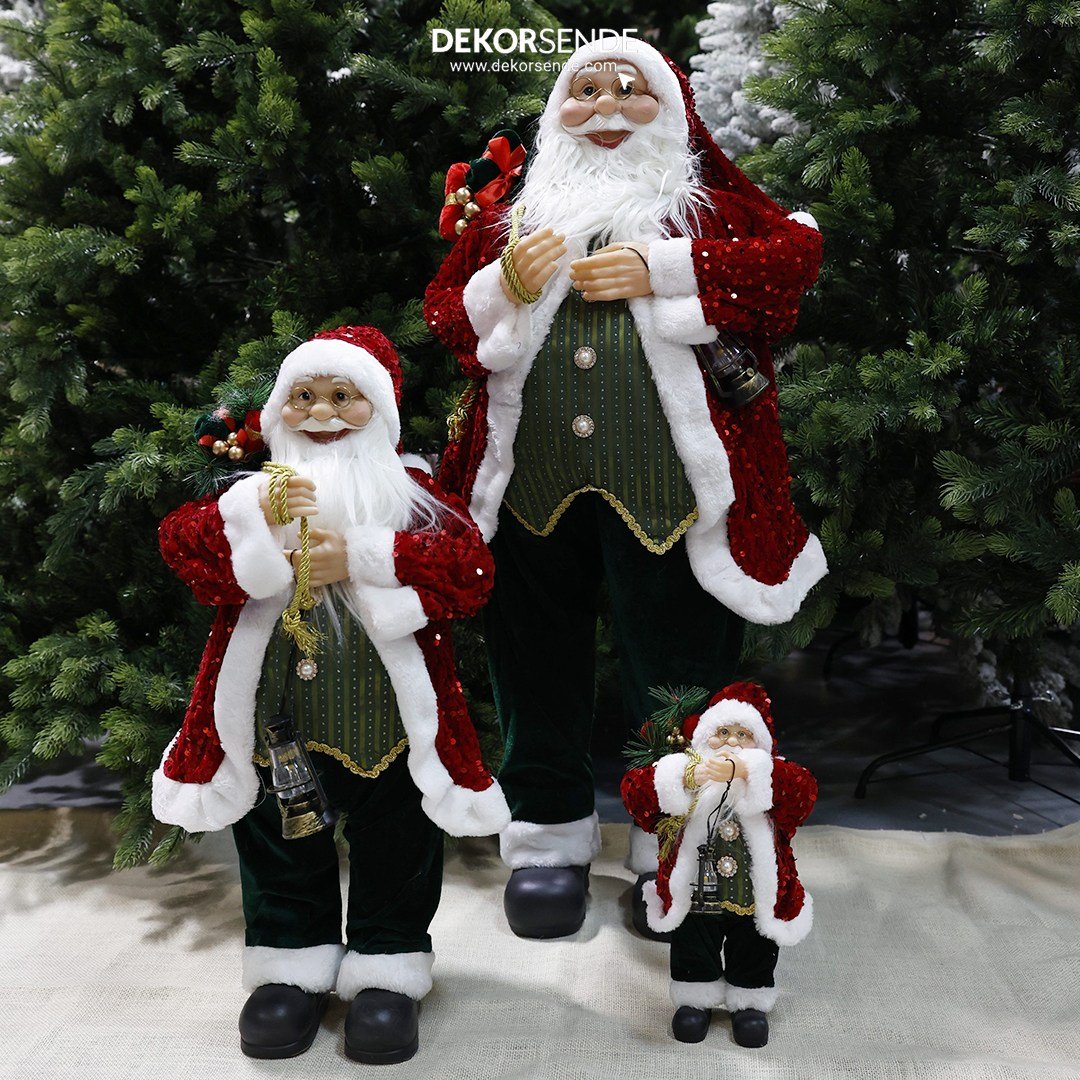 Yılbaşı Payetli Noel Baba Kırmızı 60 cm - Noel Baba ve Figürler