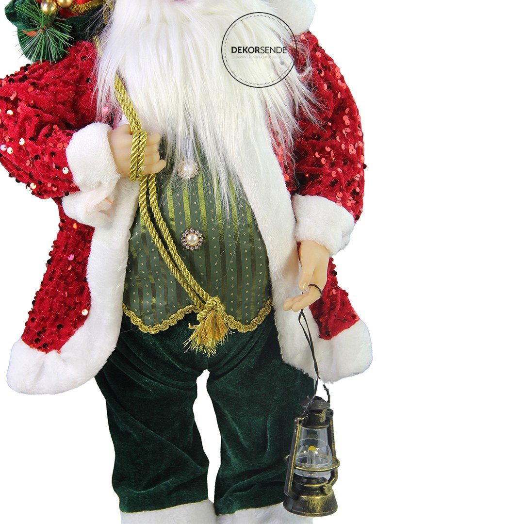 Yılbaşı Payetli Noel Baba Kırmızı 60 cm - Noel Baba ve Figürler