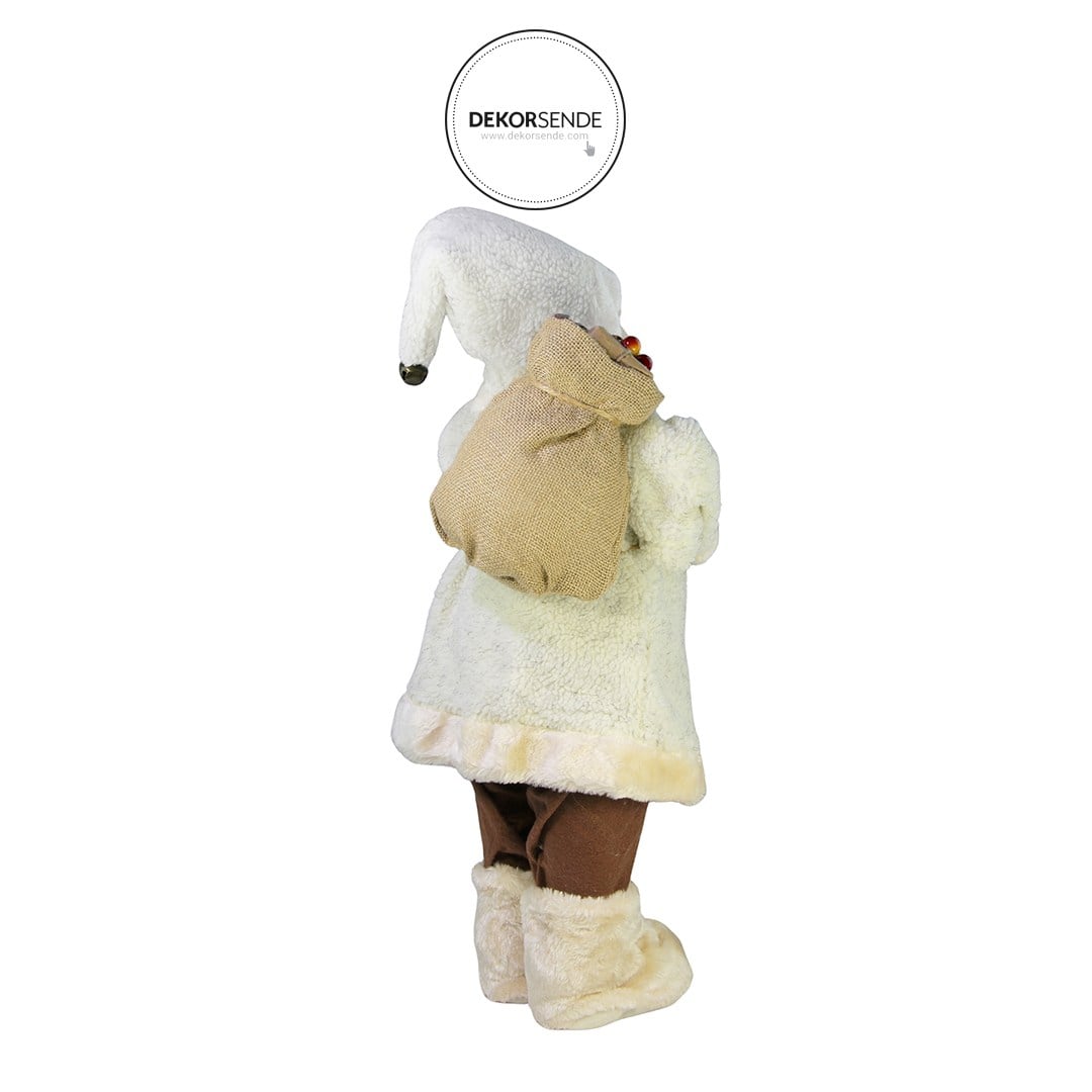Yılbaşı Polar Ceketli Fenerli Noel Baba Bej 60 cm - Noel Baba ve Figürler