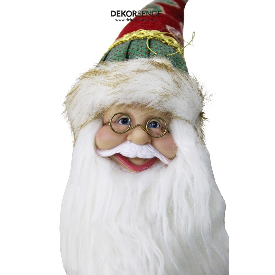 Yılbaşı Süs İşlemeli Şapka Noel Baba Kafası Yeşil Kırmızı 45 cm - Kapı Süsleri