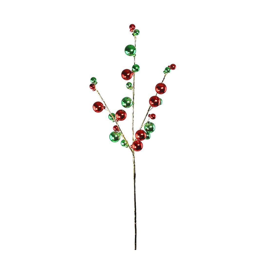 Yılbaşı Süs Parlak Top Dal Kırmızı Yeşil 70 cm - Yılbaşı Aksesuarları