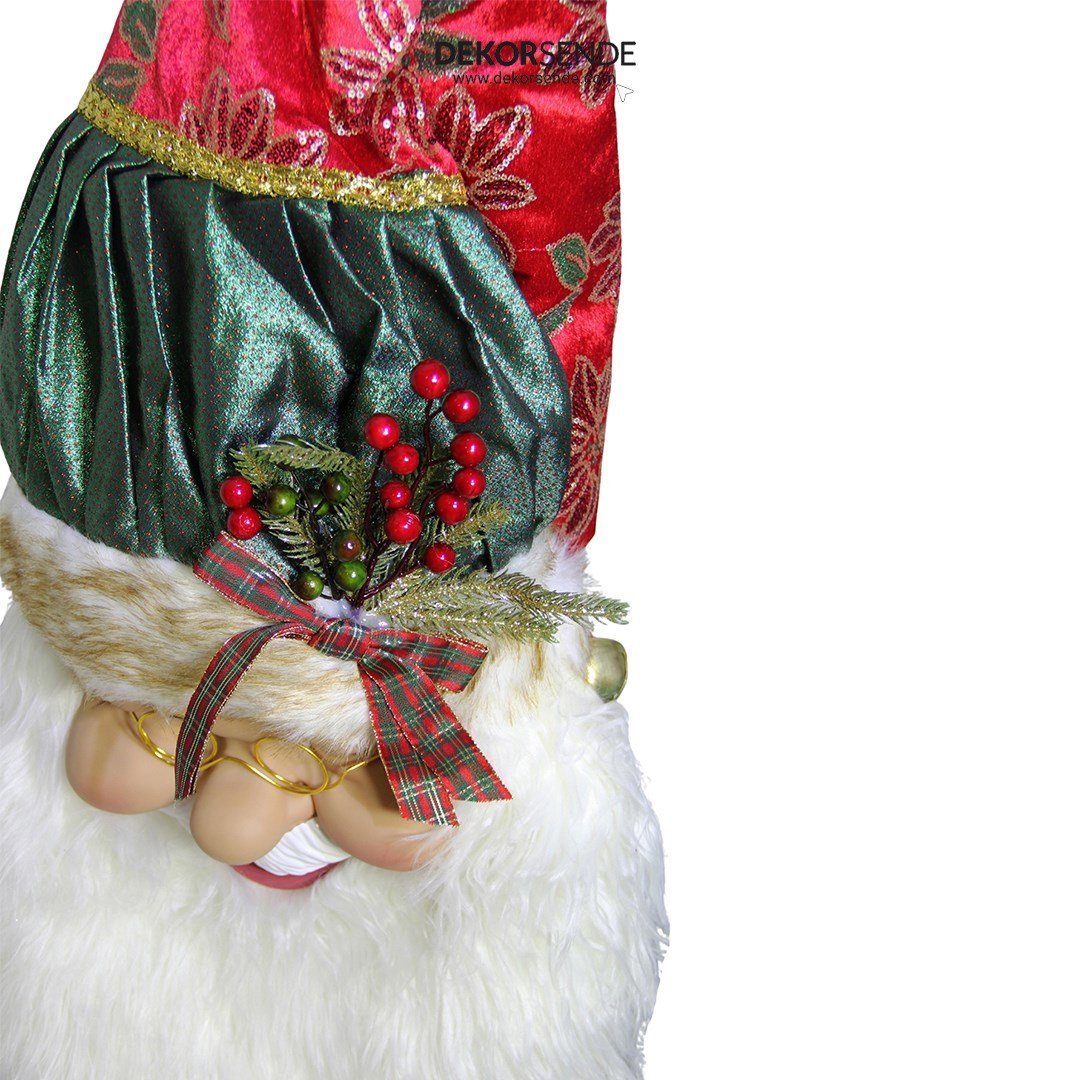 Yılbaşı Süs Şapka Noel Baba Kafa Kapı Süs Yeşil Kırmızı 90 cm - Kapı Süsleri
