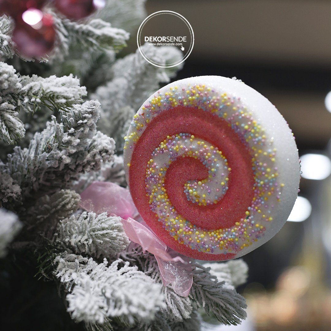 Yılbaşı Süs Simli Lolipop Süs Pembe 40 cm - Ağaç Süsleri