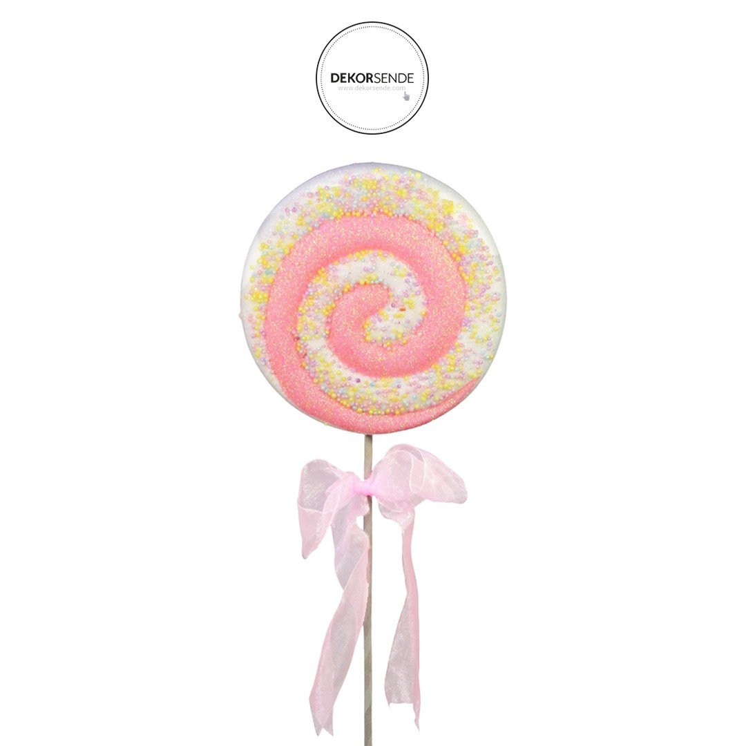 Yılbaşı Süs Simli Lolipop Süs Pembe 40 cm - Ağaç Süsleri