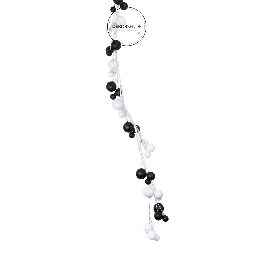 Yılbaşı Süs Top Sarkıt Garland Siyah Beyaz 180 cm - Çam Ağacı ve Garland