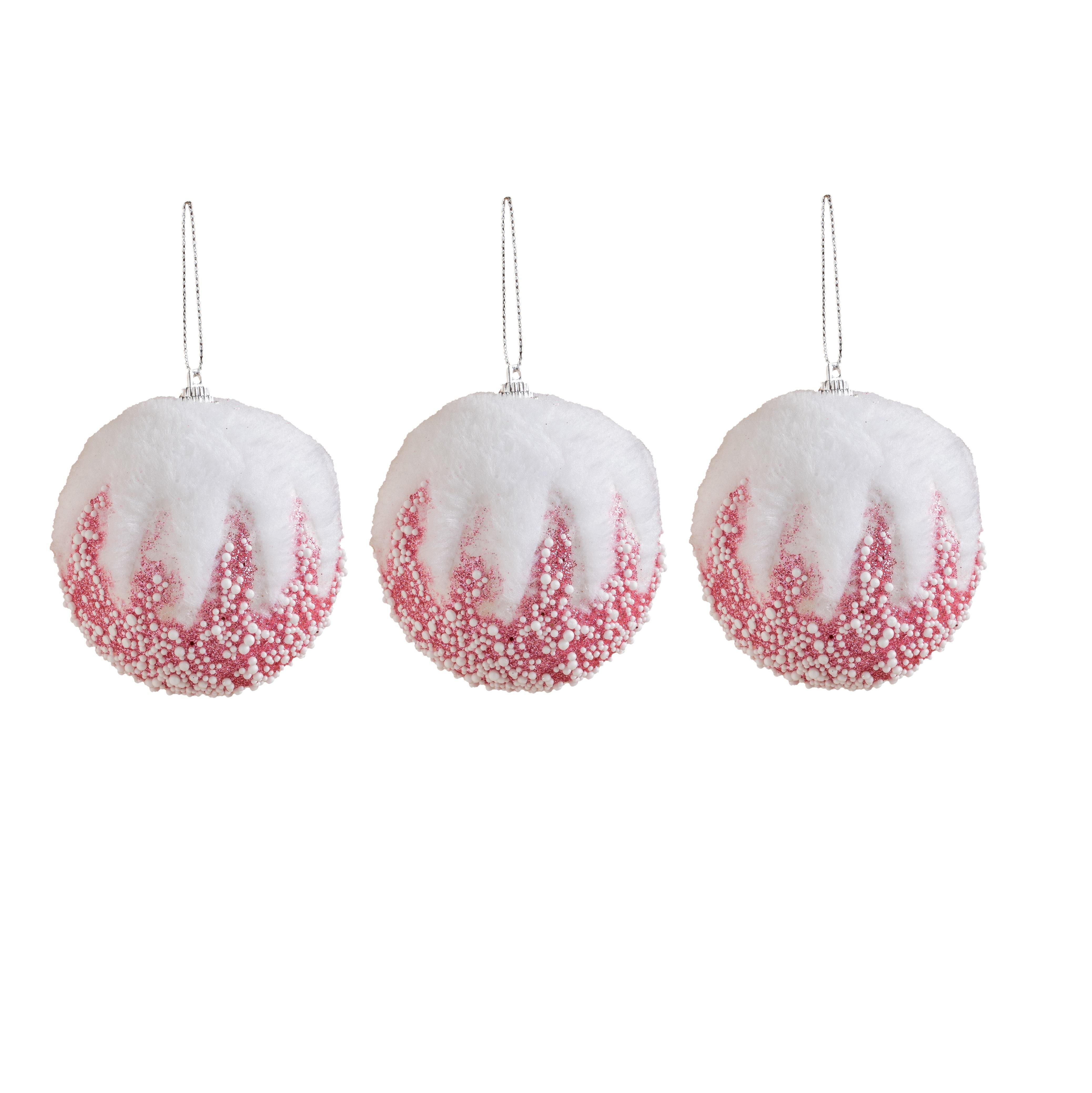 Yılbaşı Süsü 3'lü Tüylü Top Pembe 8 cm - Ağaç Süsleri