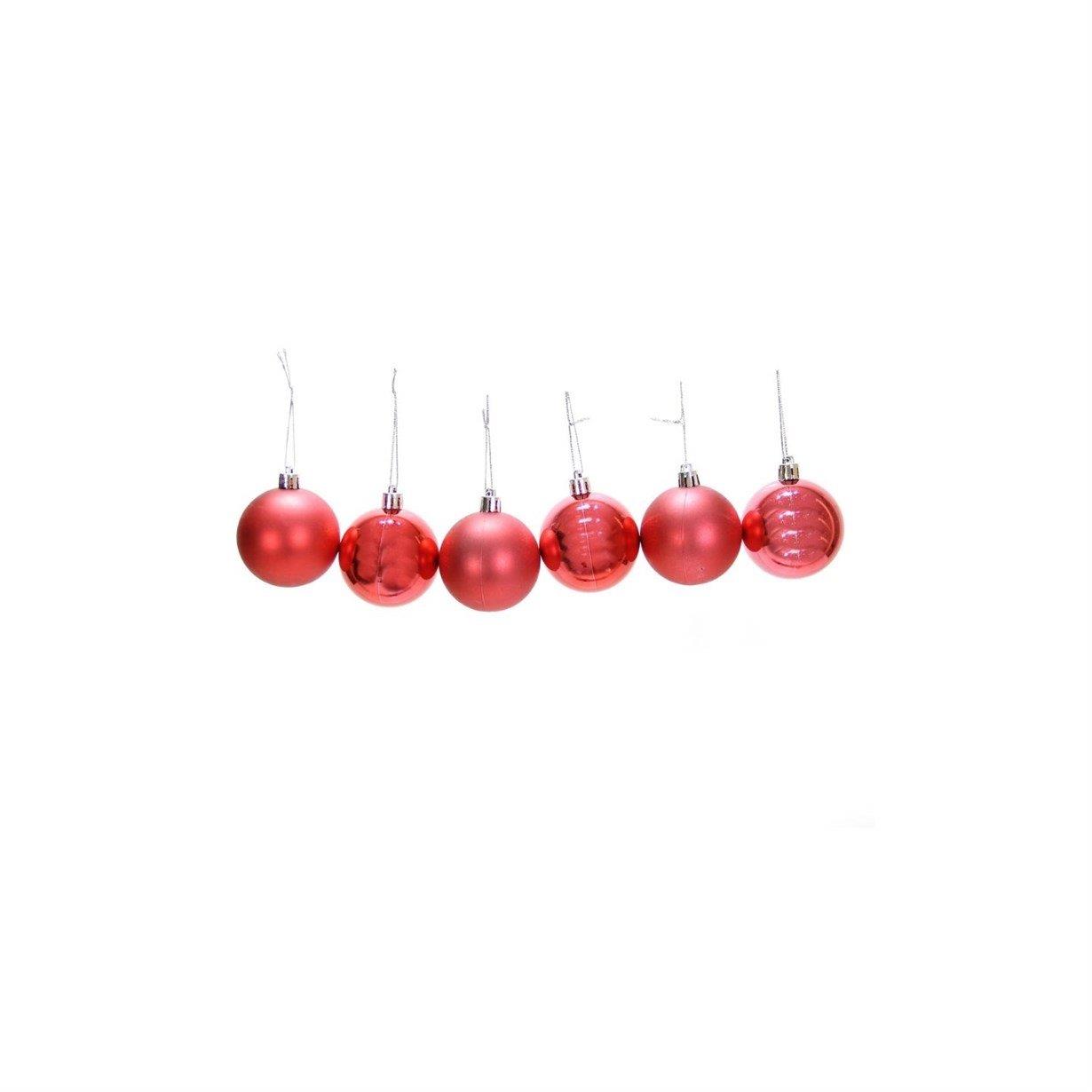 Yılbaşı Süsü 6'lı Top Şeker Pembesi 4 cm - Ağaç Süsleri