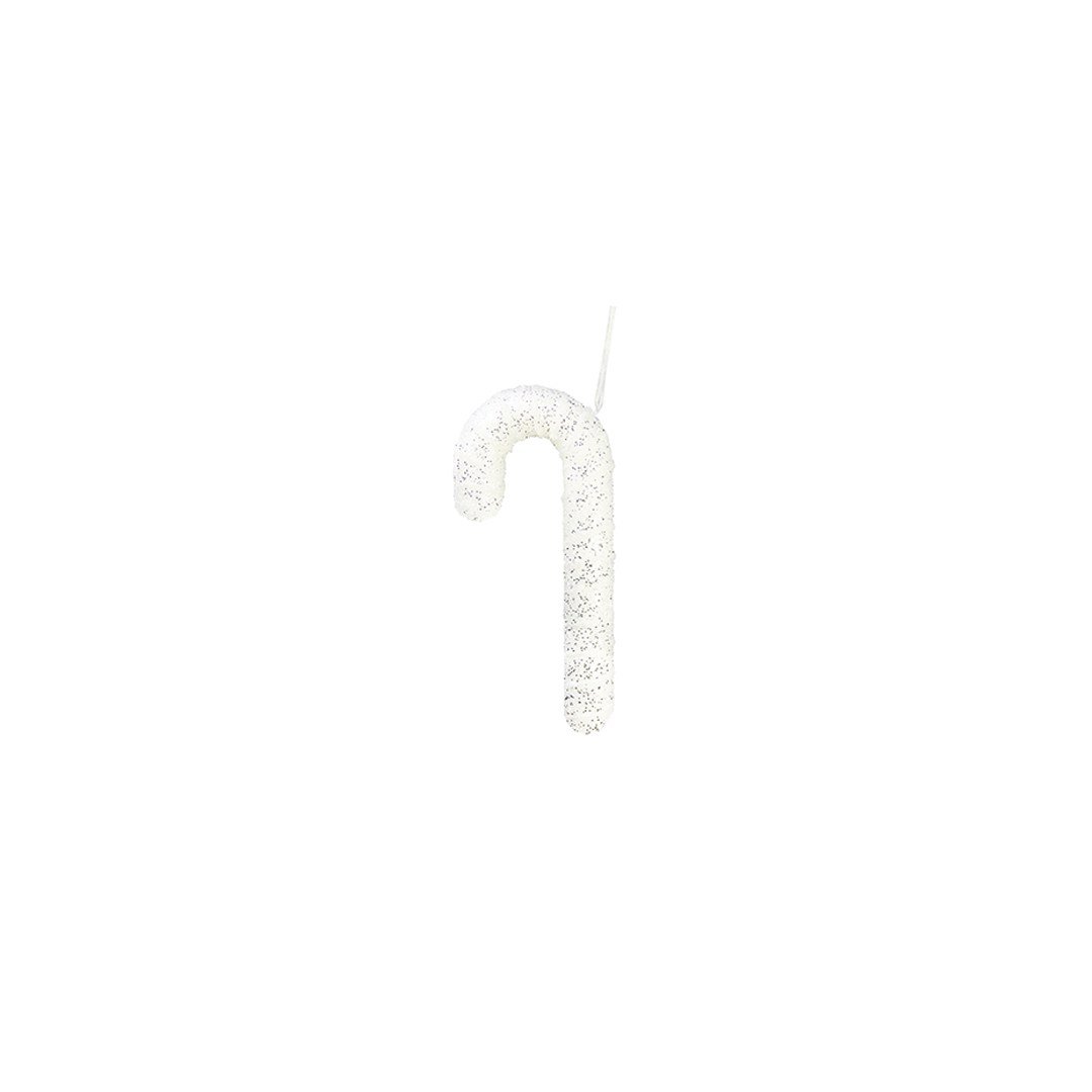 Yılbaşı Süsü Baston Şeker Gri Pullu Beyaz 17 cm - Ağaç Süsleri