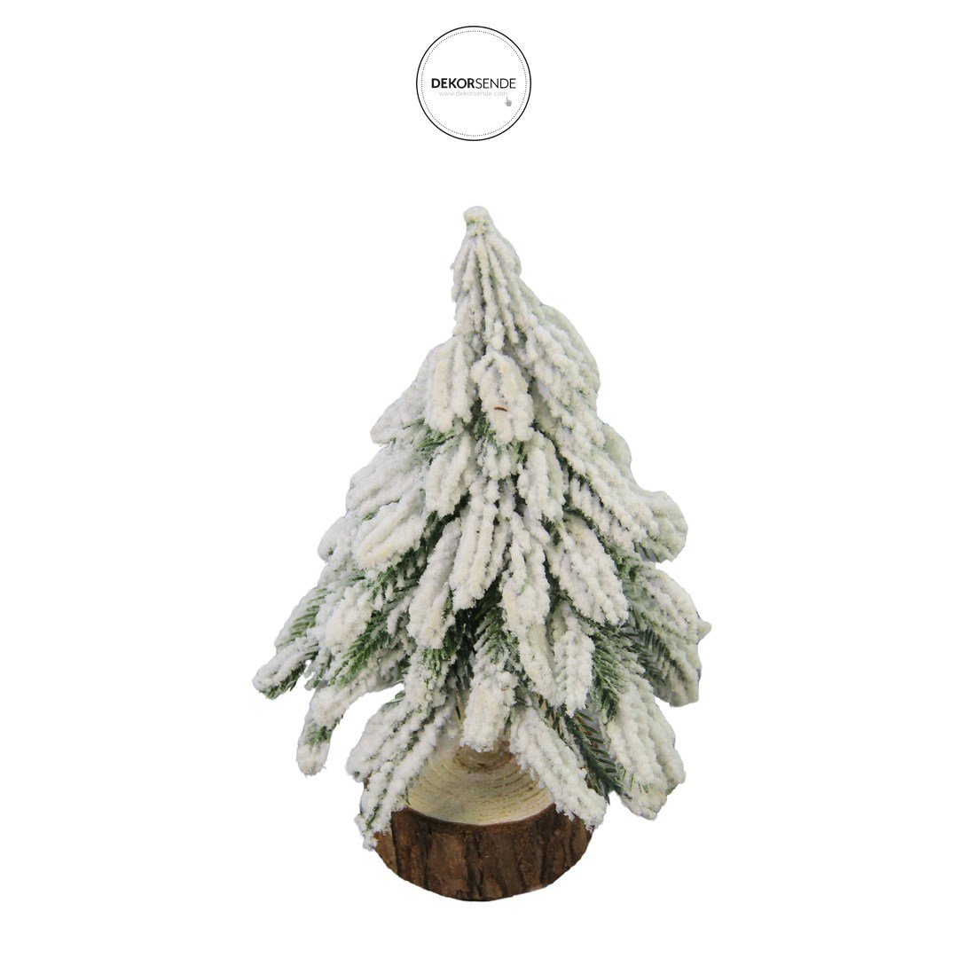 Yılbaşı Süsü Çam Ağacı Masaüstü Karlı 20 cm - Çam Ağacı ve Garland
