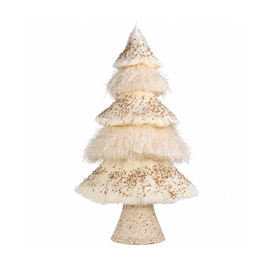 Yılbaşı Süsü Çam Ağacı Masaüstü Simli Sütlü Kahve 50 cm - Yılbaşı Aksesuarları