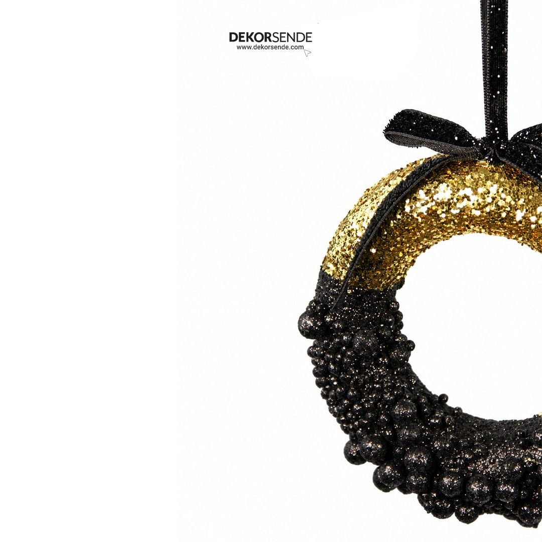 Yılbaşı Süsü Çember Boncuklu Gold Pullu Siyah 13 cm - Kategorisiz
