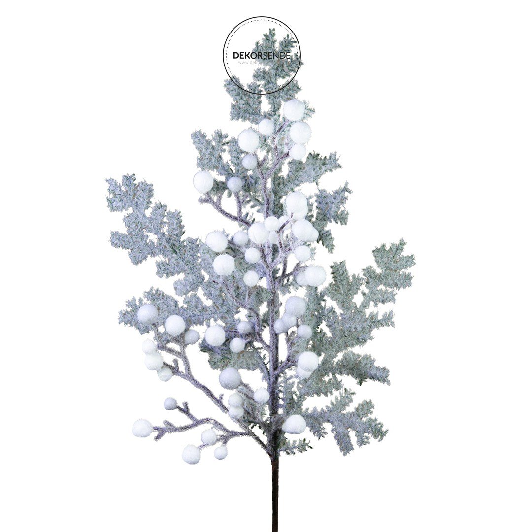 Yılbaşı Süsü Dal Berry Karlı Yeşil Beyaz 75 cm - Yılbaşı Aksesuarları