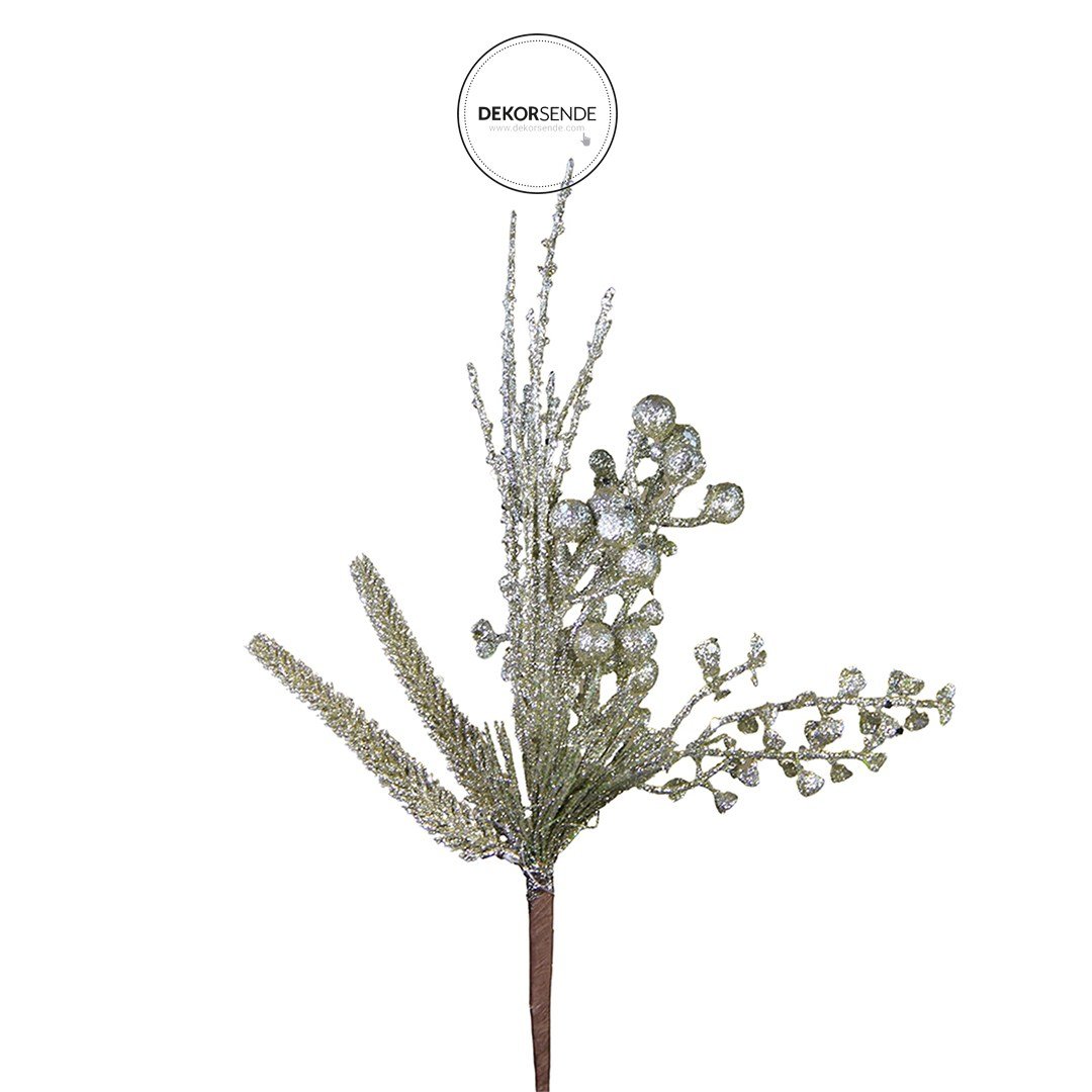 Yılbaşı Süsü Dal Berry Simli Şampanya 40 cm - Yılbaşı Aksesuarları