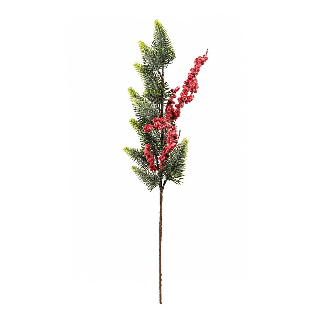 Yılbaşı Süsü Dal Berryli Çam Yeşil Kırmızı 68 cm - Yılbaşı Yapay Çiçekleri