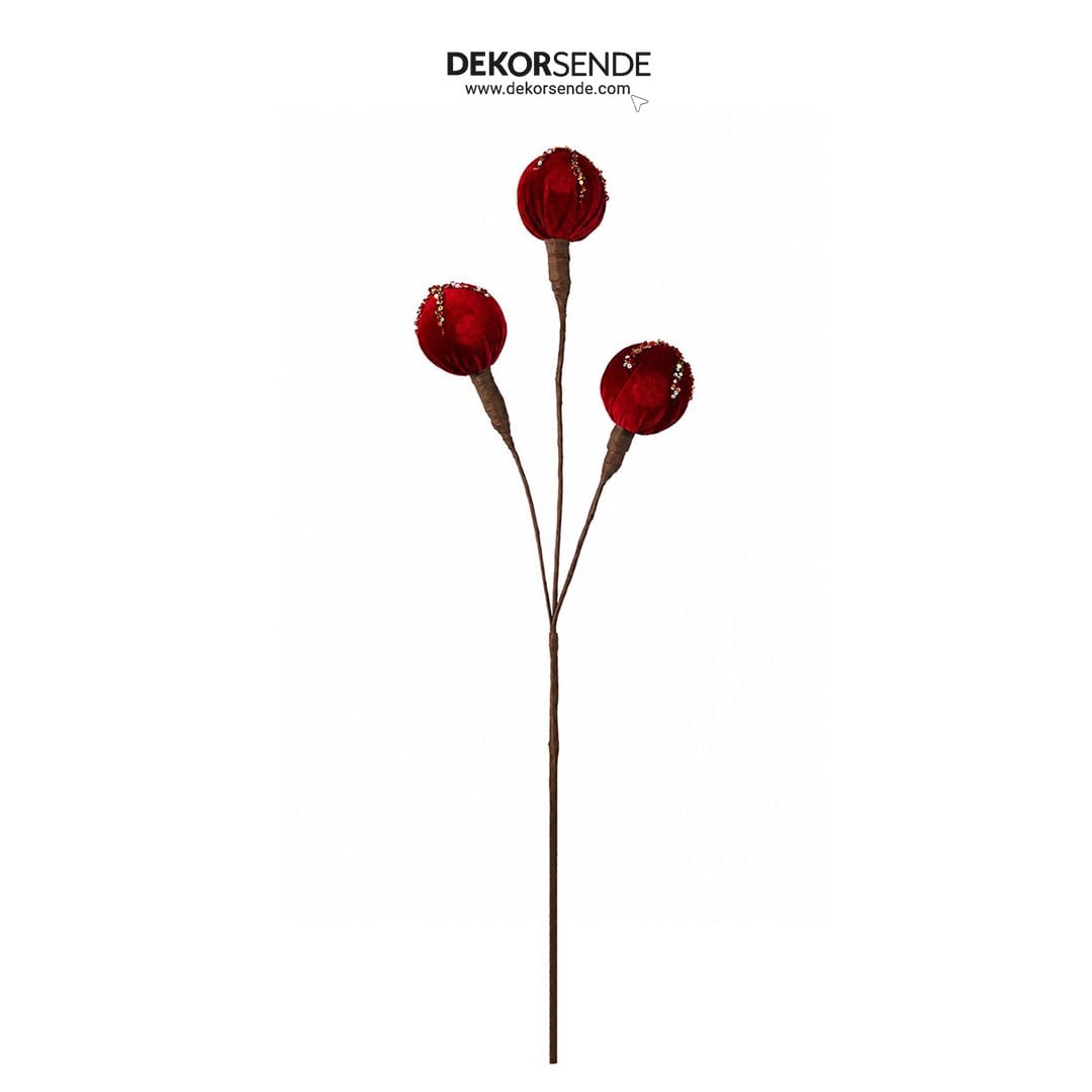 Yılbaşı Süsü Dal Kadife 3'lü Top Bordo 70 cm - Yılbaşı Topları