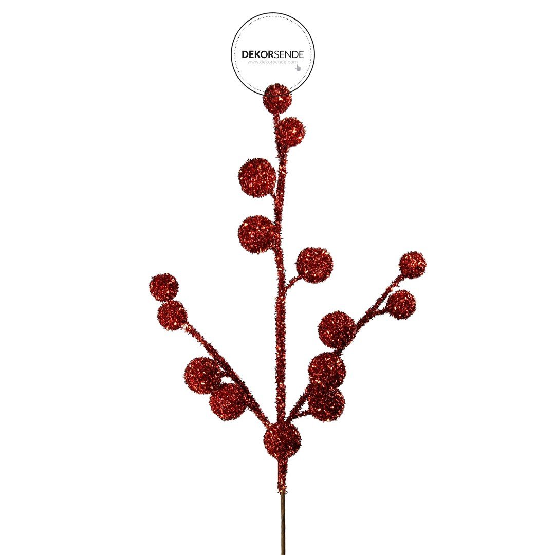 Yılbaşı Süsü Dal Topçuk Parlak Kırmızı 55 cm - Yılbaşı Aksesuarları