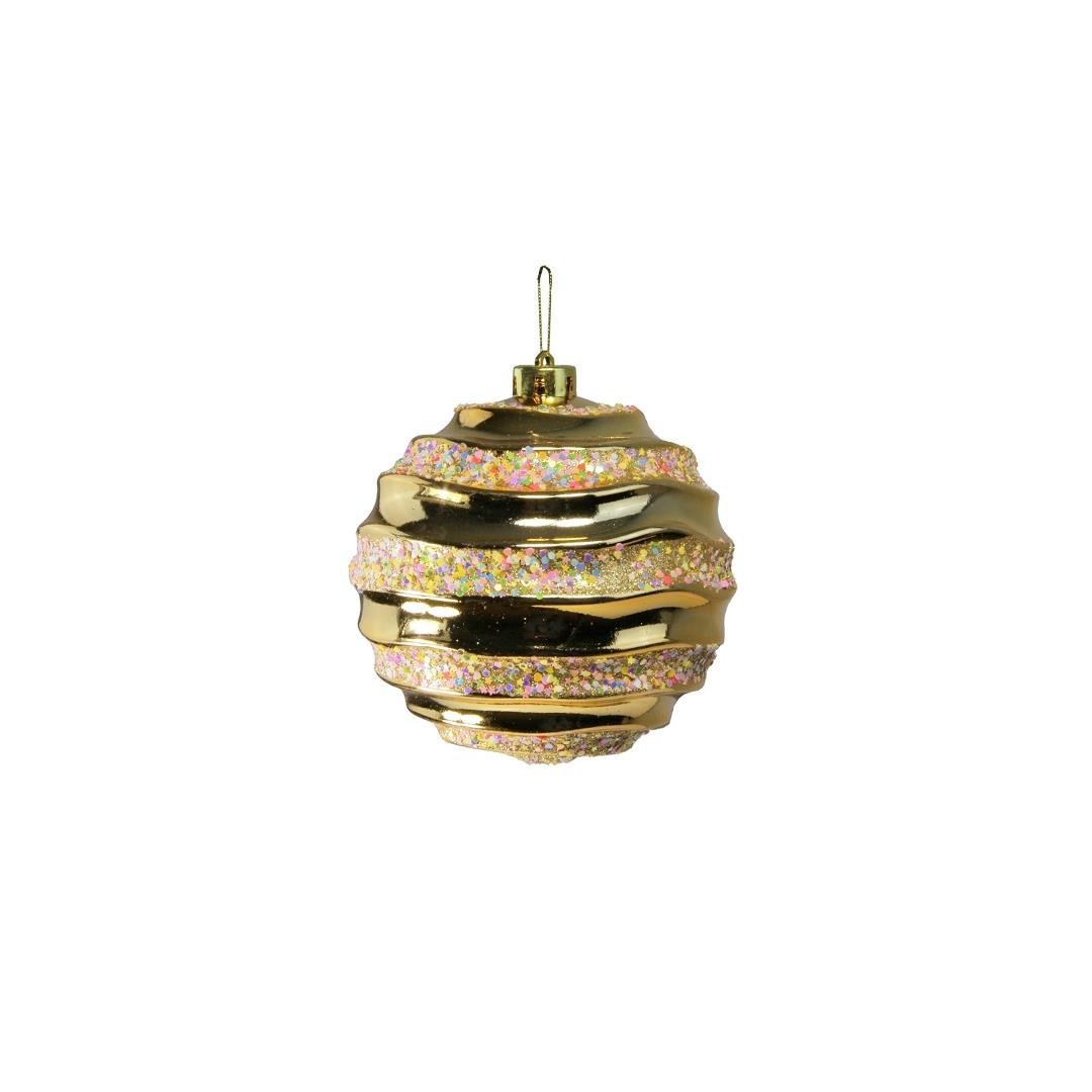 Yılbaşı Süsü Dalgalı Şeritli Candy Top Altın 15 cm - Yılbaşı Topları