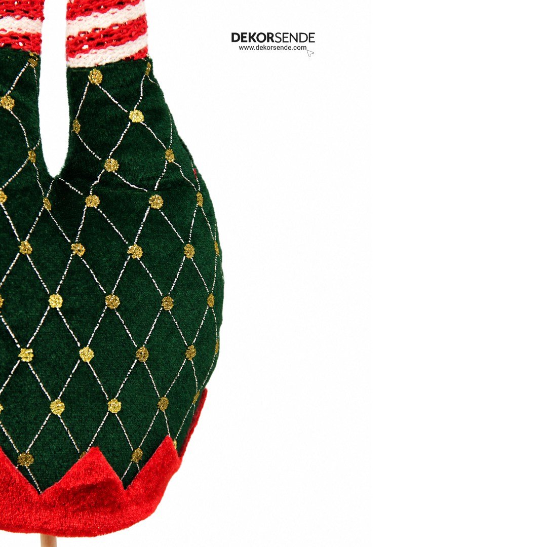 Yılbaşı Süsü Elf Ayağı Kadife ve Desenli Çubuklu Yeşil 54 cm - Kategorisiz