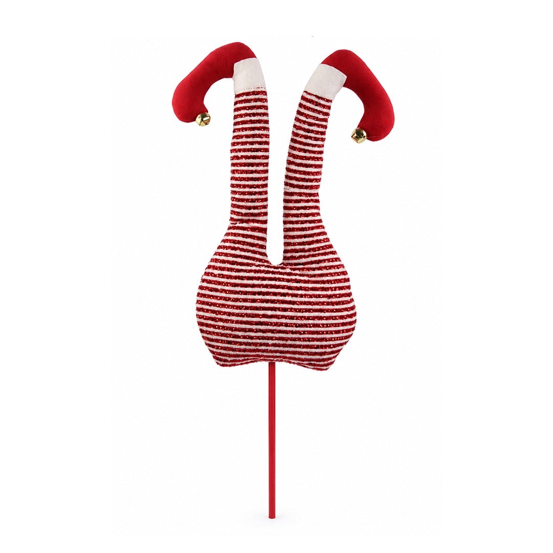 Yılbaşı Süsü Elf Bacakları Kırmızı Beyaz 50 cm - Noel Baba ve Figürler