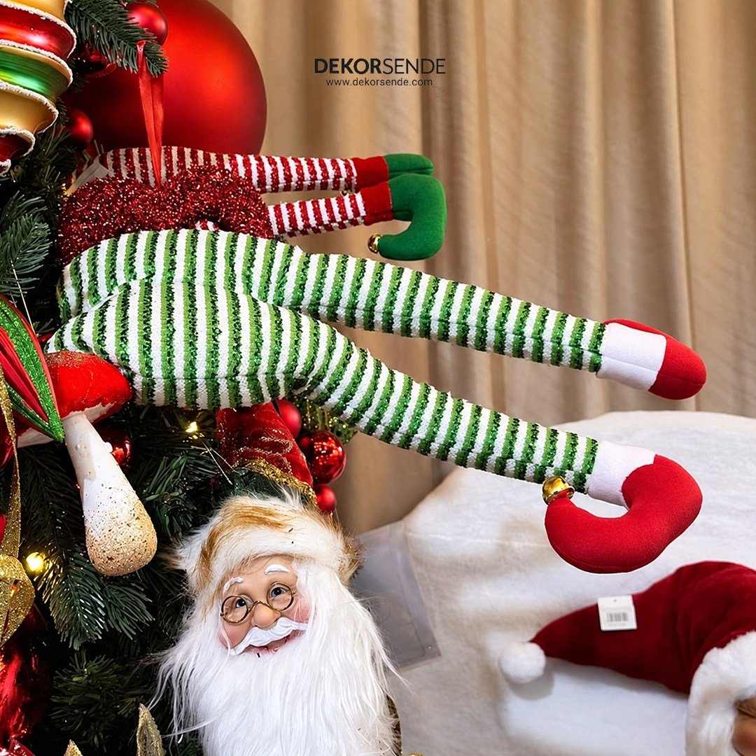 Yılbaşı Süsü Elf Bacakları Yeşil Beyaz 50 cm - Yılbaşı Aksesuarları