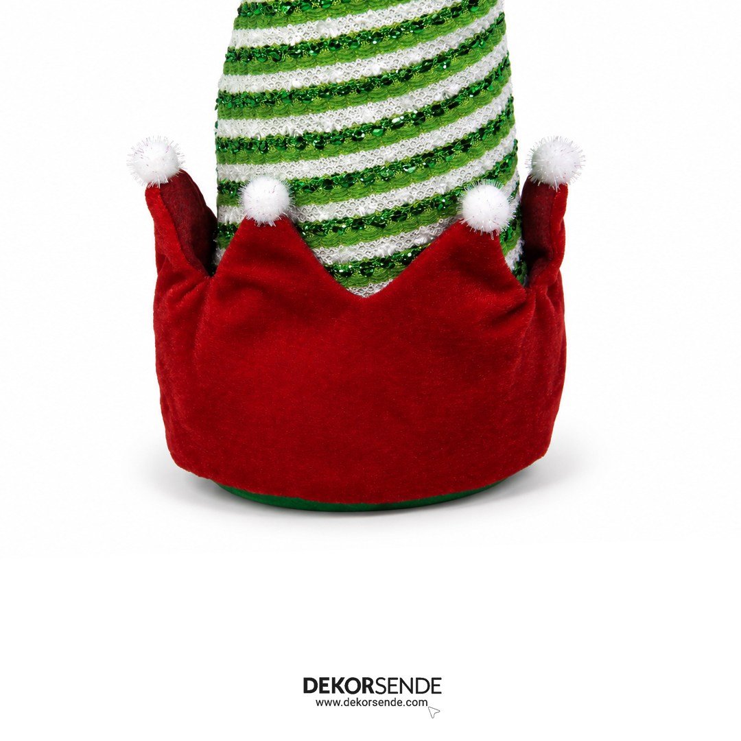 Yılbaşı Süsü Elf Şapkası Simli Kırmızı Yeşil 36 cm - Noel Baba ve Figürler