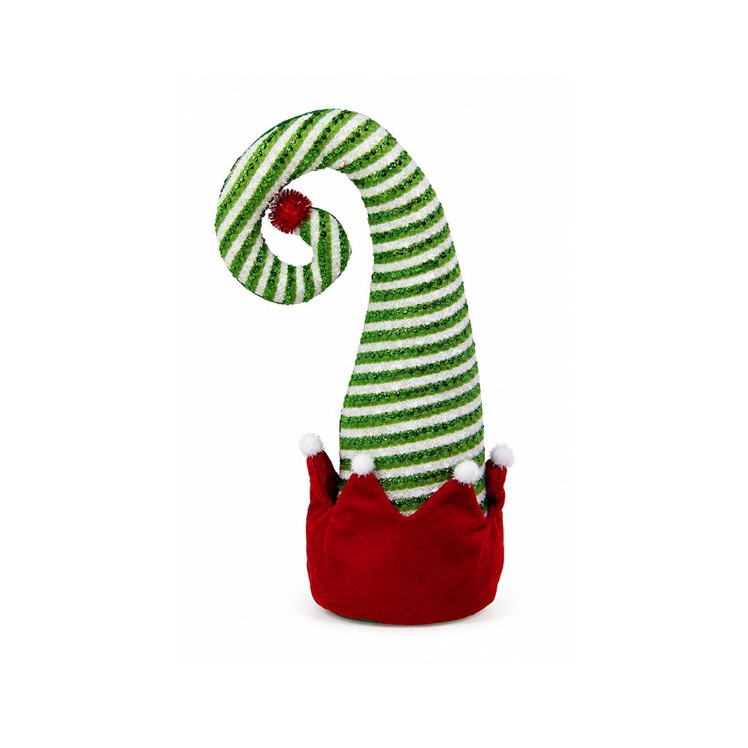 Yılbaşı Süsü Elf Şapkası Simli Kırmızı Yeşil 36 cm - Noel Baba ve Figürler