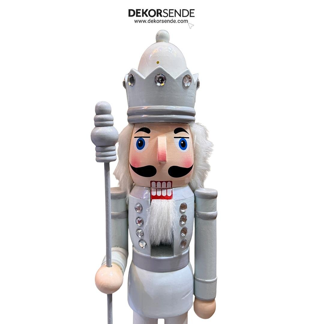 Yılbaşı Süsü Fındıkkıran Lüks Kurşun Asker Beyaz Gümüş 55 cm - Noel Baba ve Figürler