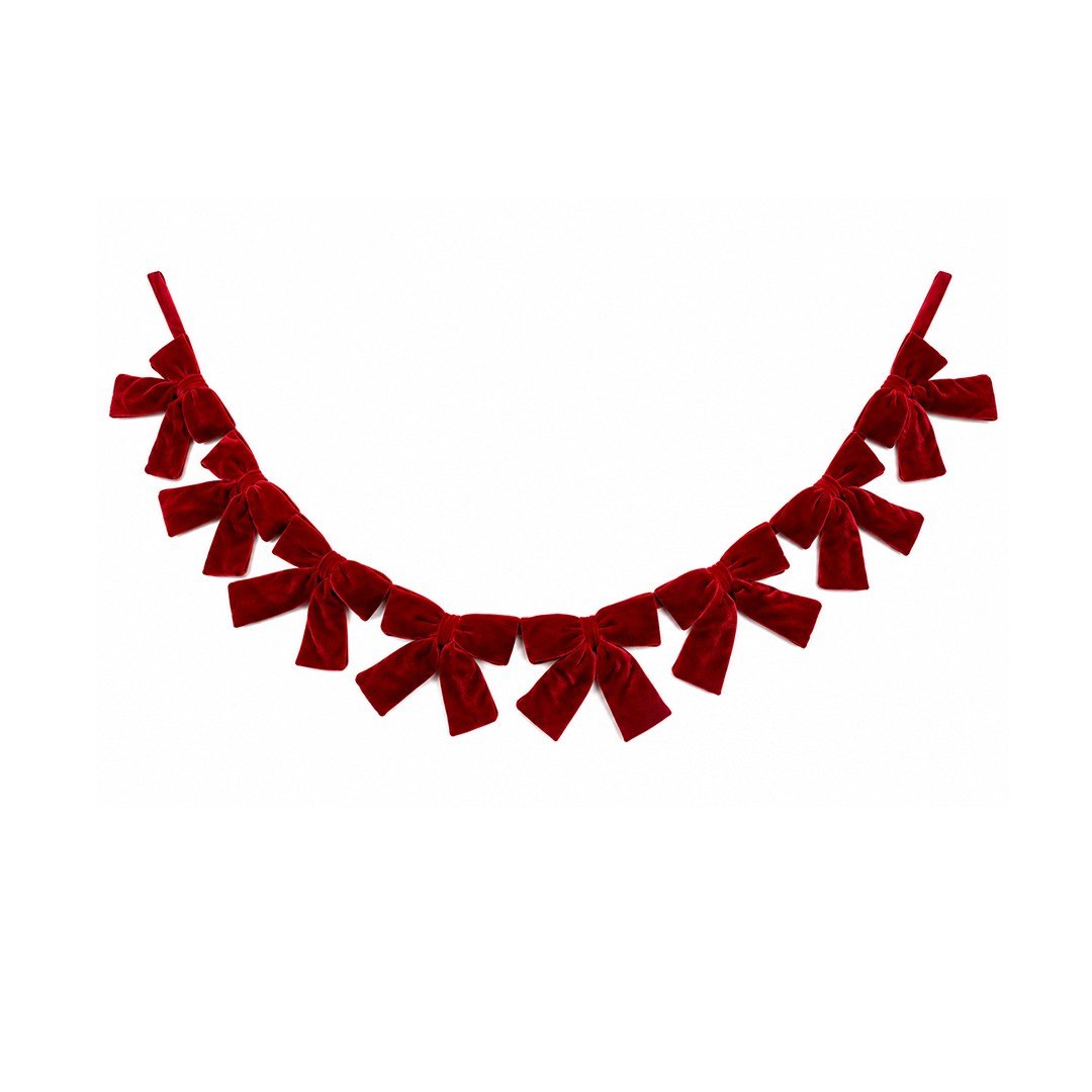 Yılbaşı Süsü Kadife Çoklu Fiyonk Garland Kırmızı 120 cm - Çam Ağacı ve Garland