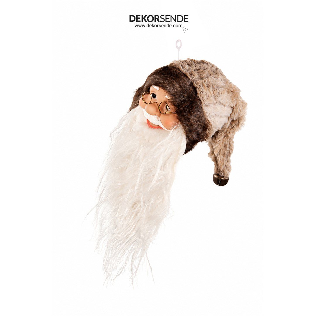 Yılbaşı Süsü Kahverengi Kürk Şapkalı Noel Baba Kafası - 35 cm - Kategorisiz