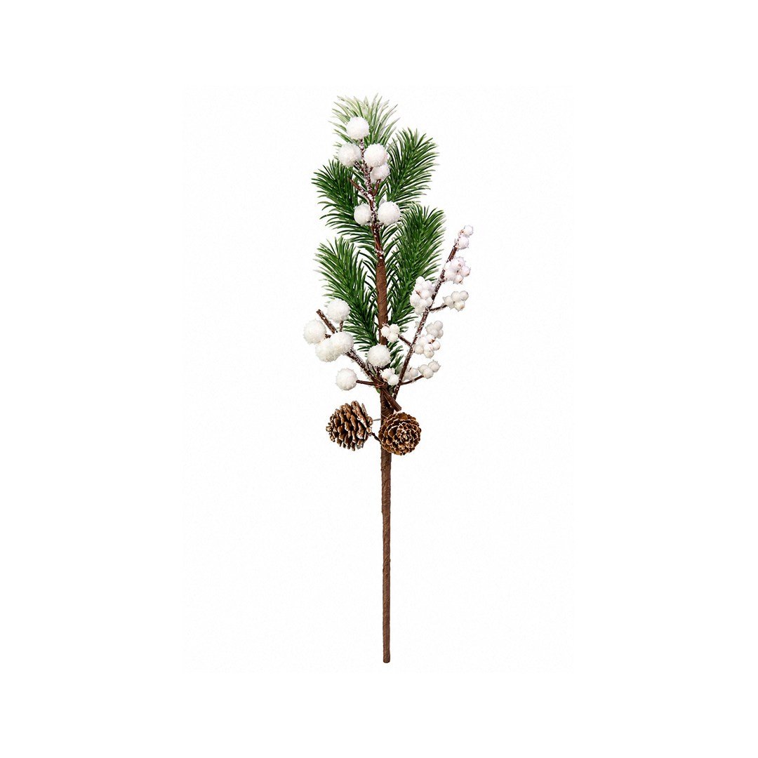Yılbaşı Süsü Karlı Berry ve Kozalaklı İğne Çam Dalı Beyaz 40 cm - Yılbaşı Yapay Çiçekleri