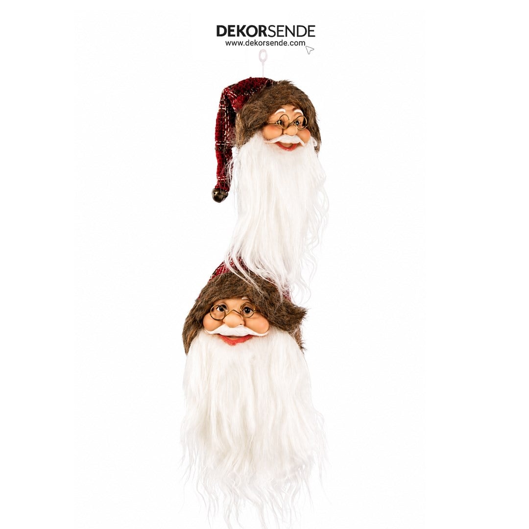 Yılbaşı Süsü Mini Ekoseli Kürk Detaylı Noel Baba Kafası Bordo 25 cm - Kategorisiz