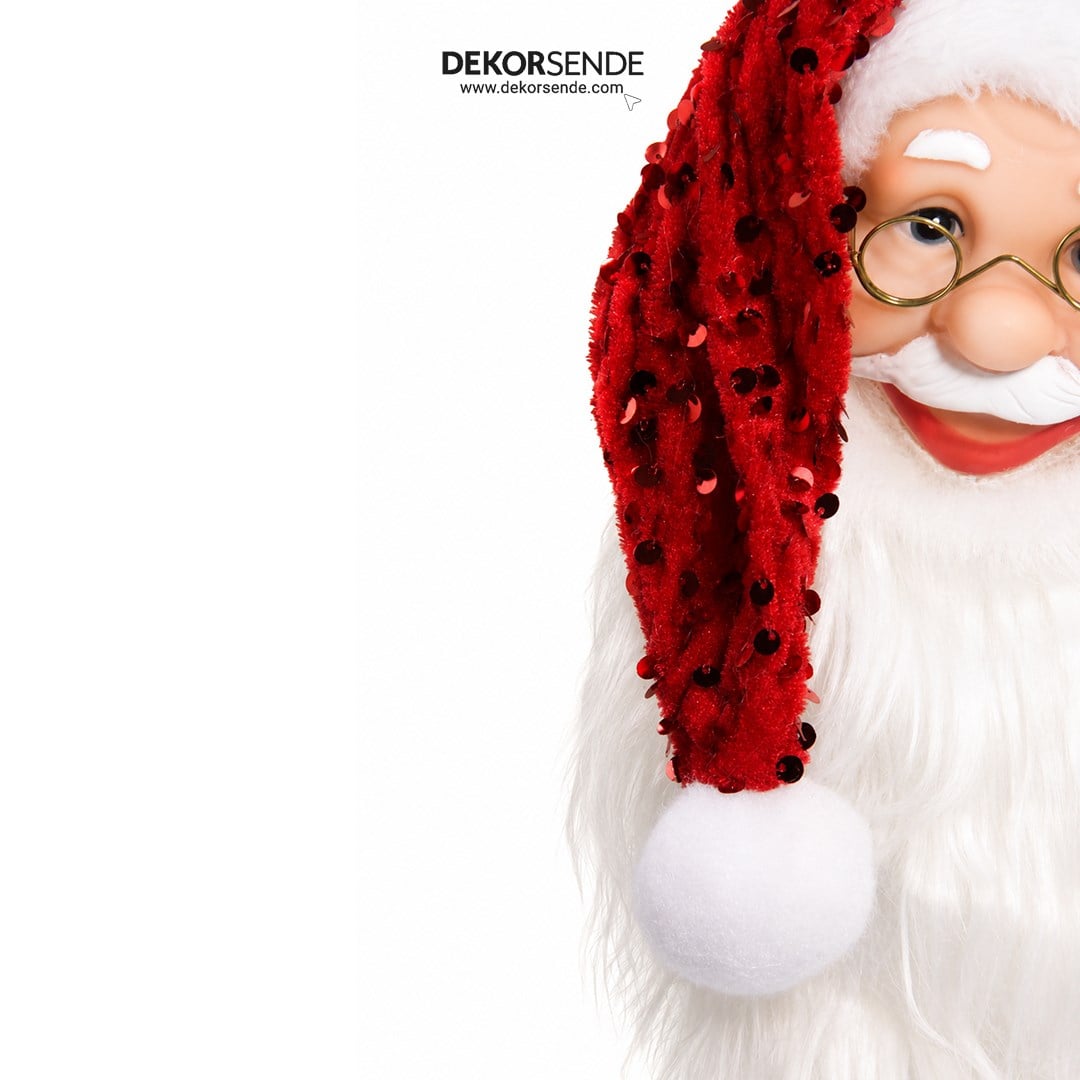 Yılbaşı Süsü Payetli Şapkalı Noel Baba Kafası Kırmızı 32 cm - Kategorisiz