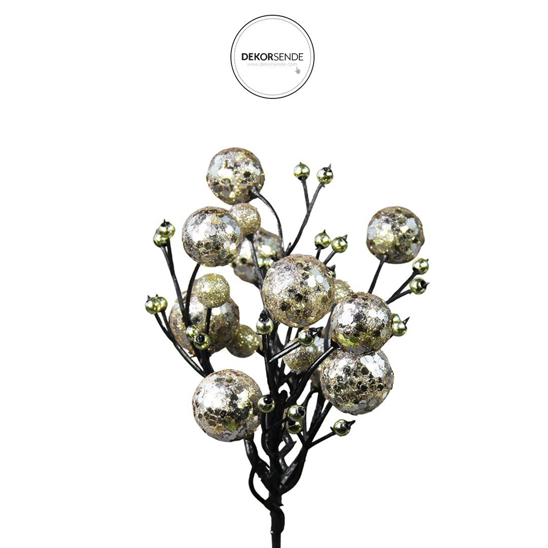 Yılbaşı Süsü Pike Berry Simli Pullu Mini Şampanya 20 cm - Yılbaşı Yapay Çiçekleri