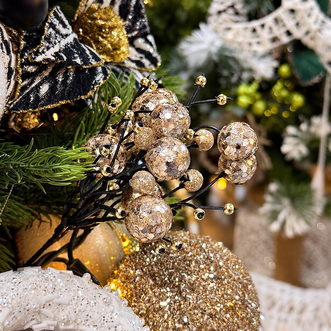 Yılbaşı Süsü Pike Berry Simli Pullu Mini Şampanya 20 cm - Yılbaşı Yapay Çiçekleri