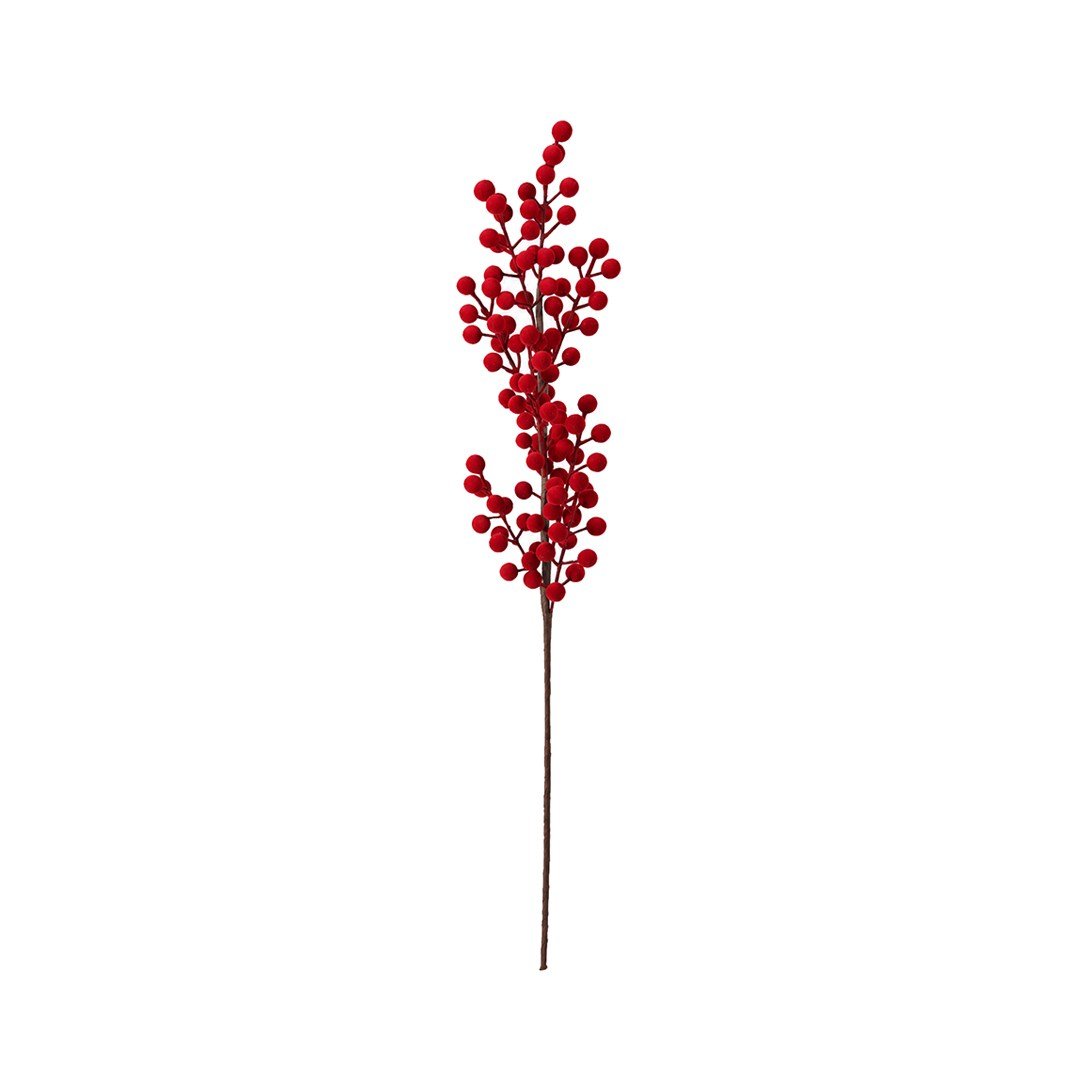 Yılbaşı Süsü Pike Dal Berry Büyük Floklu Kırmızı 75 cm - Yılbaşı Yapay Çiçekleri