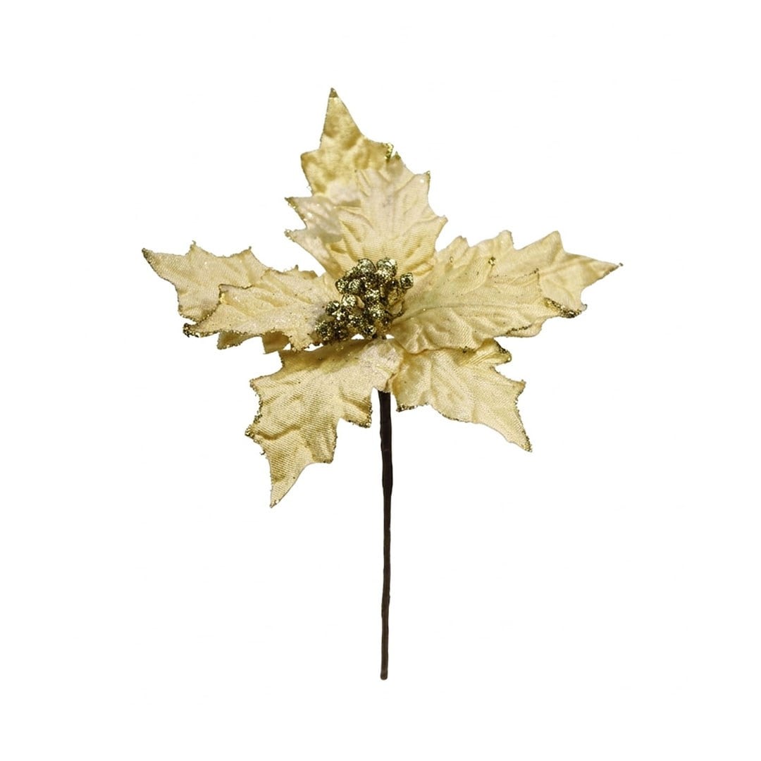 Yılbaşı Süsü Ponsetya Gold Kenarlı Simli Altın 30 cm - Kategorisiz