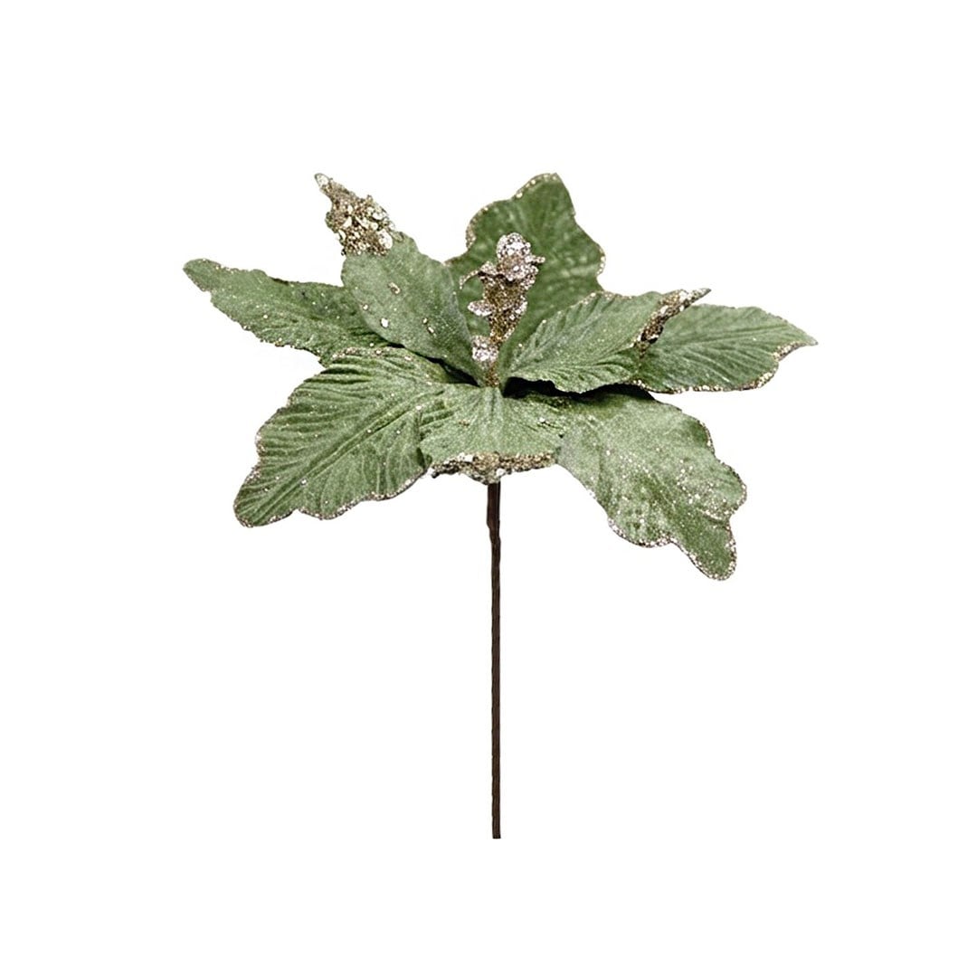Yılbaşı Süsü Ponsetya Simli Su Yeşili 27 cm - Kategorisiz