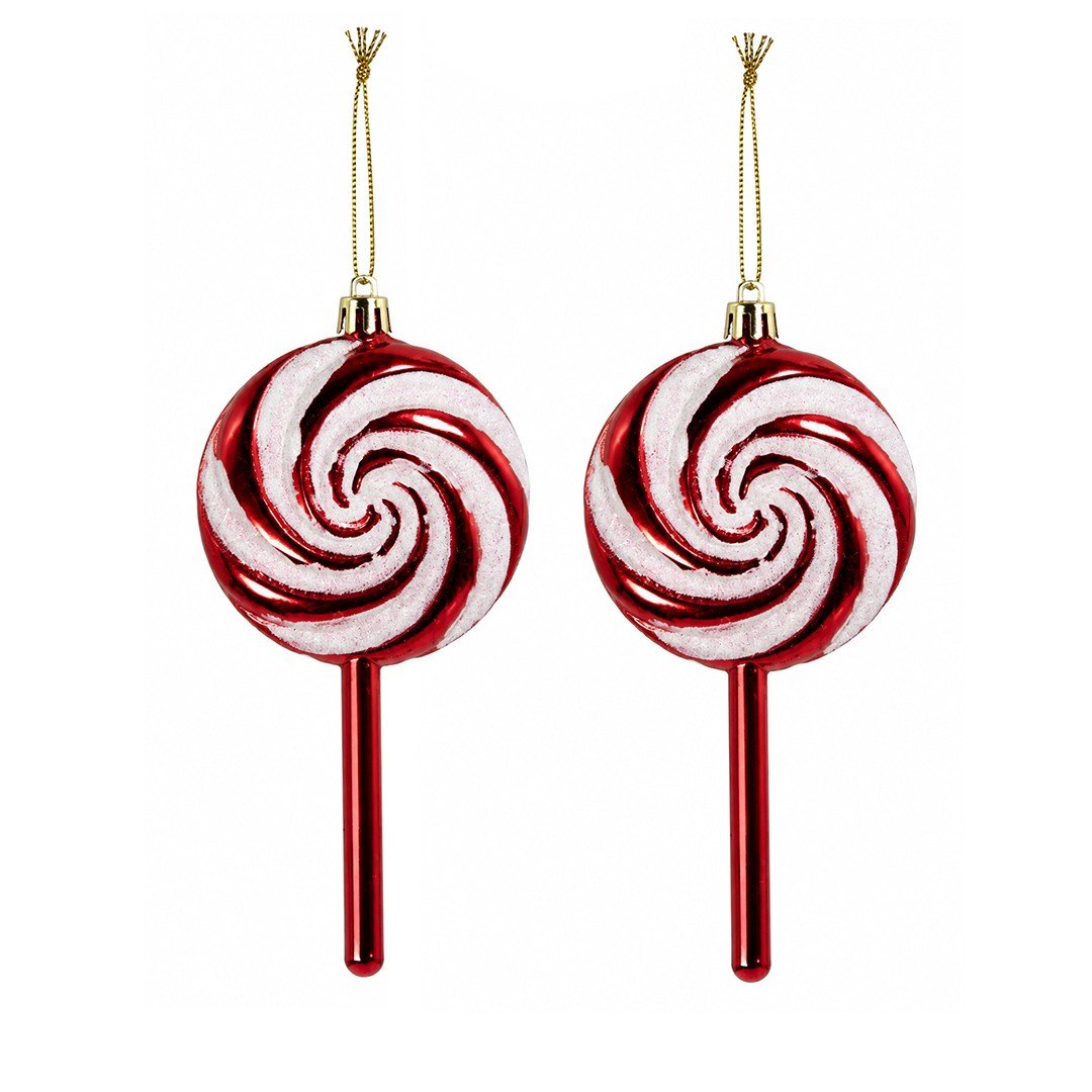 Yılbaşı Süsü Şeker Lolipop 2'li Kırmızı Beyaz 14 cm - Ağaç Süsleri