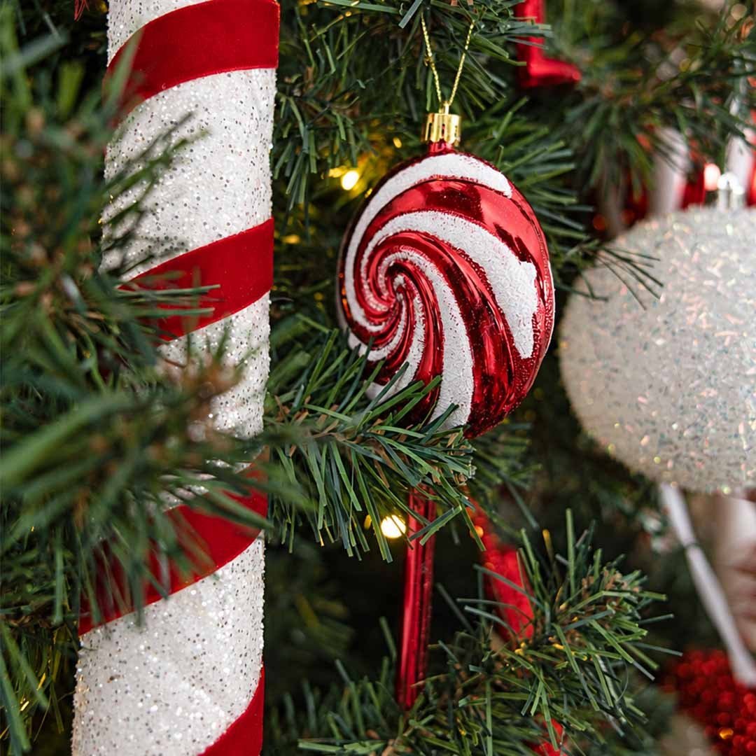 Yılbaşı Süsü Şeker Lolipop 2'li Kırmızı Beyaz 14 cm - Ağaç Süsleri