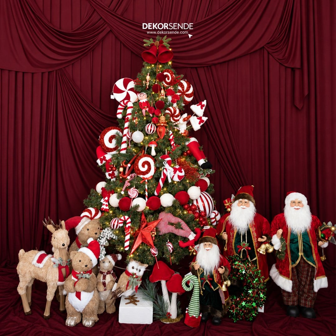 Yılbaşı Süsü Şeker Lolipop Dal Simli Dönence Kırmızı Beyaz 48 cm - Yılbaşı Aksesuarları