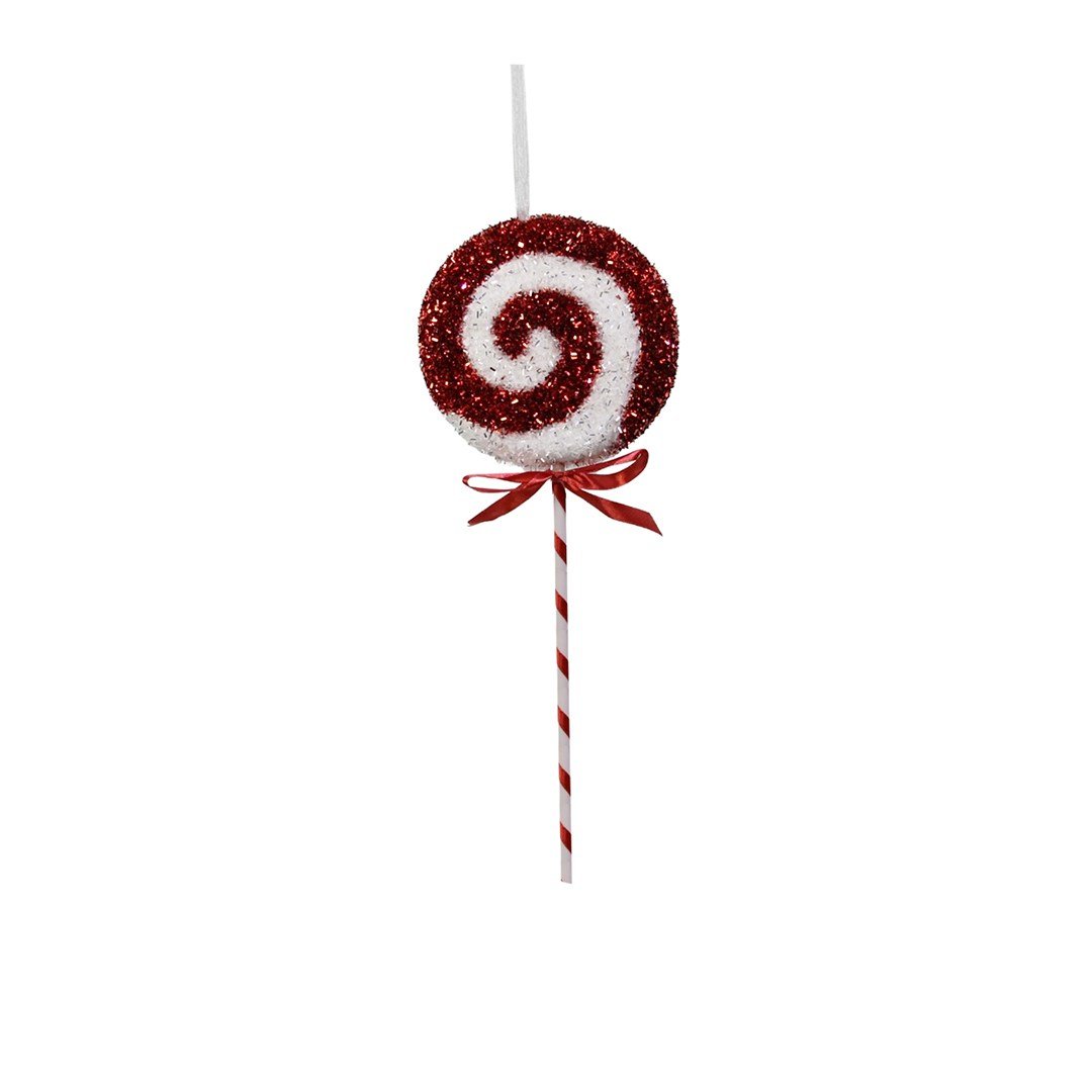 Yılbaşı Süsü Şeker Lolipop Dal Simli Dönence Kırmızı Beyaz 40 cm - Yılbaşı Aksesuarları