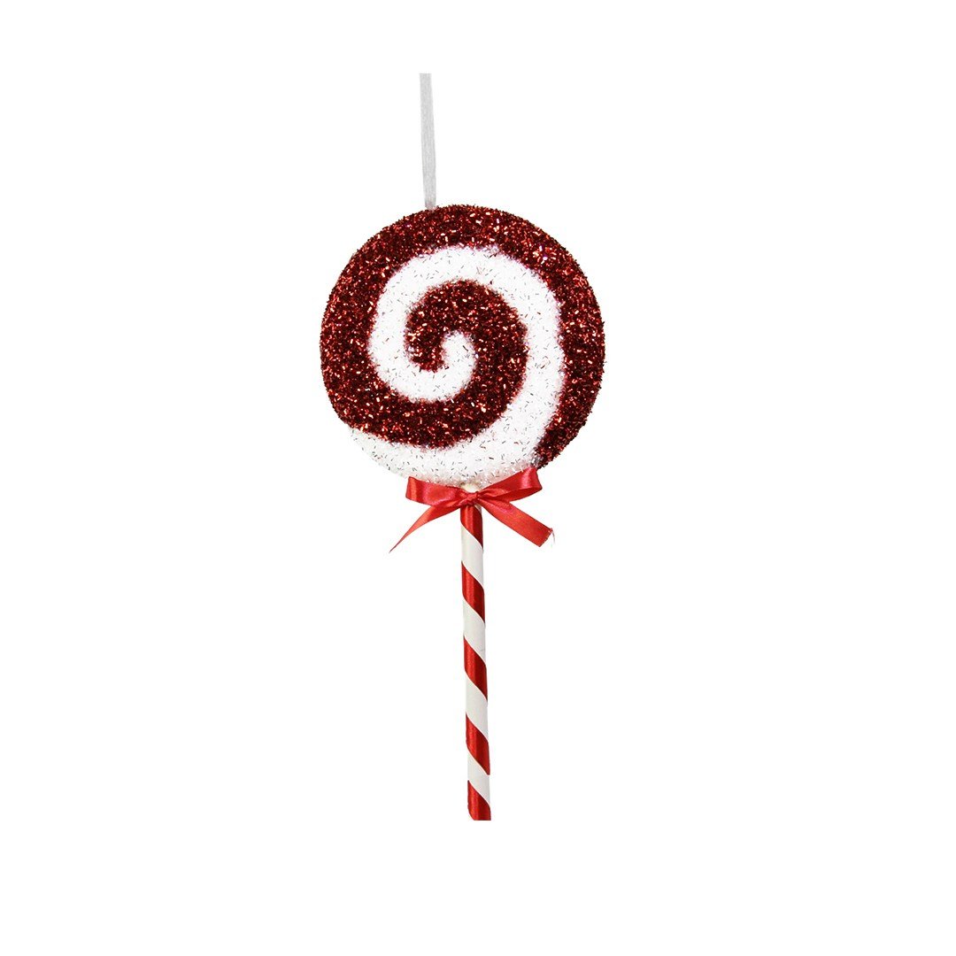 Yılbaşı Süsü Şeker Lolipop Dal Simli Dönence Kırmızı Beyaz 48 cm - Yılbaşı Aksesuarları