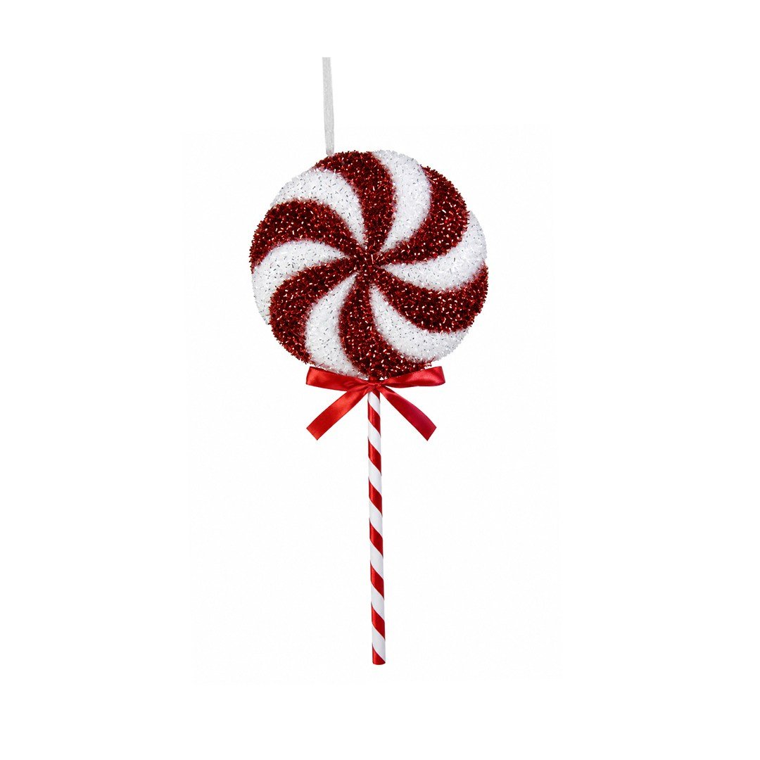 Yılbaşı Süsü Şeker Lolipop Dal Simli Spiral Kırmızı Beyaz 48 cm - Yılbaşı Aksesuarları