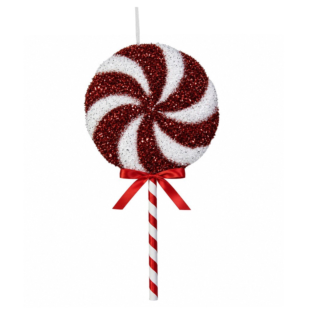 Yılbaşı Süsü Şeker Lolipop Dal Simli Spiral Kırmızı Beyaz 54 cm - Yılbaşı Aksesuarları