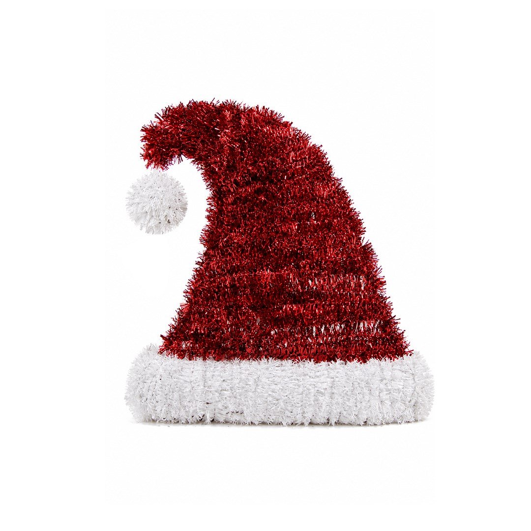 Yılbaşı Süsü Simli Şerit Parlak Noel Şapkası Kırmızı Beyaz 45 cm - Kategorisiz