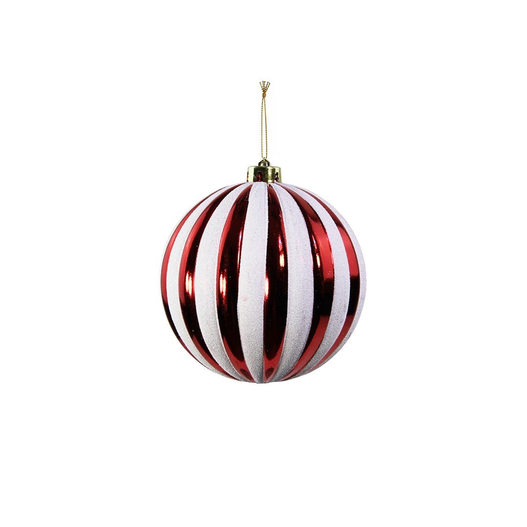 Yılbaşı Süsü Top Parlak Dilimli Desen Beyaz Kırmızı 15 cm - Kategorisiz
